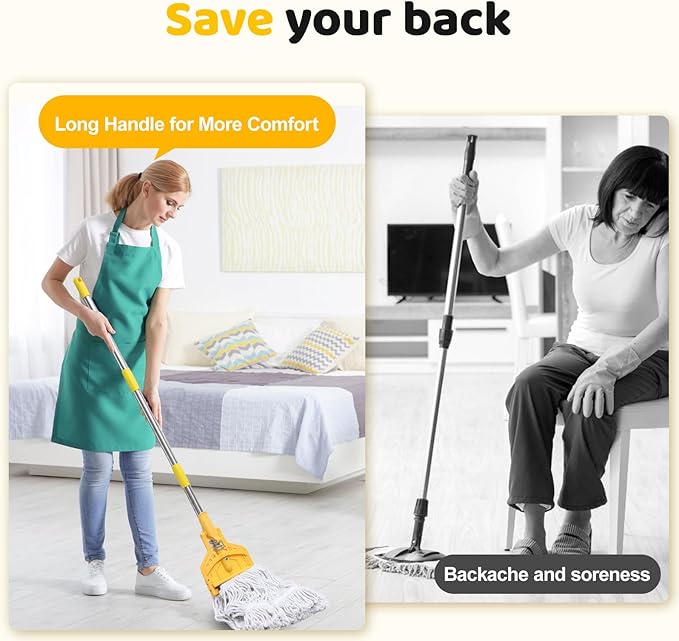 2 Pack Commercial Mop Heavy Duty Industrial Cotton Mop 61 inch Long Metal Handle Commercial Mop for HomeGarageOfficeWorkshopTile FloorWarehouse Floor Cleaning