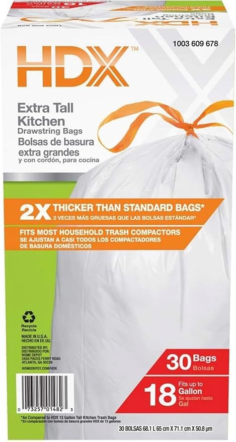 18 Gallon Kitchen &amp Garbage Compactor Bags with Drawstring White Trash Bags (2 Pack 30-Count) – Strong Tear-Resistant Fits Most Kitchen Cans