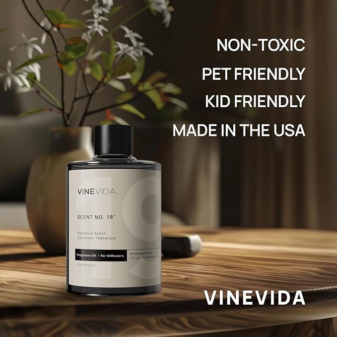 VINEVIDA [16 Fl Oz] Caribbean Teakwood Fragrance Oil for Cold Air Diffusers Essential Oils for Diffuser Oil Refill &amp Air Freshener Room Spray