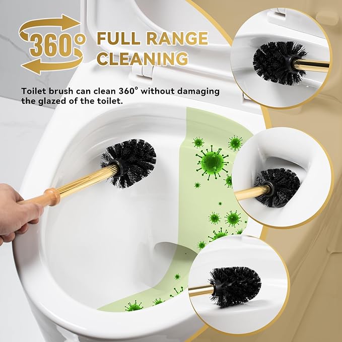 Gold Duck Toilet Brush and Holder SetNon-Slip Handle Toilet Bowl Brush with Wooden &amp Stainless SteelHandle Practical Bathroom Accessories Cleaning Tools Set