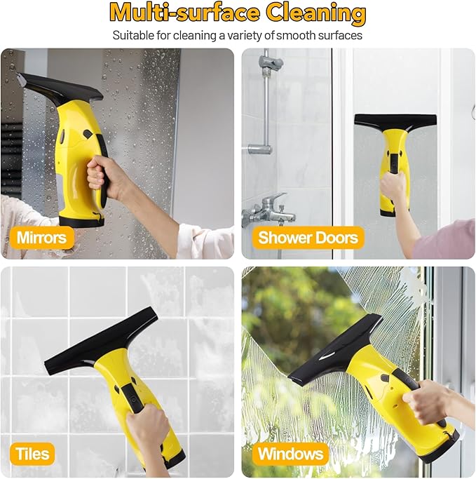 Rechargeable Window Vac Electric Window Vacuum Squeegee with 11 in. and 6.7 in. Squeegee Blades Cordless Window Vacuum Cleaner Set for Cleaning Windows Shower Doors Mirrors Tiles