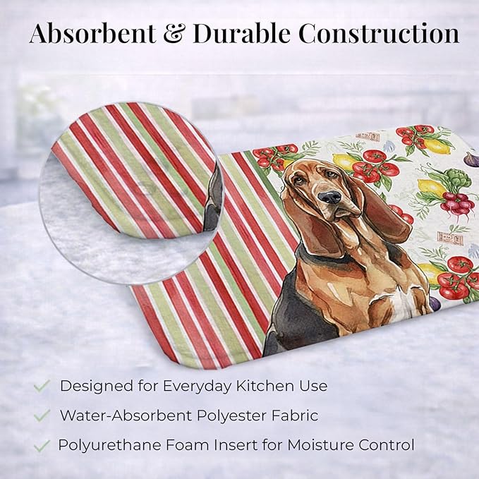 Caroline's Treasures Liver and Tan Bloodhound Vegetables Dish Drying Mat Absorbent Dish Drying Mat Pad for Kitchen Counter Dish Drainer Mat for Countertop 14 x 21 Multicolor