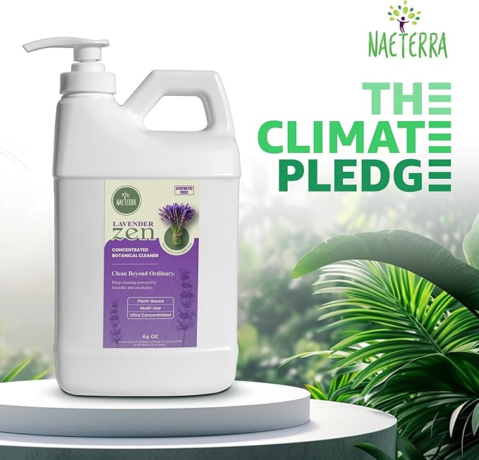 Naeterra Lavender Zen All-Purpose Cleaning Concentrate Kit – 64 oz Jug Makes 24 Gallons | Includes 16 oz Amber Glass Spray Bottle | Plant-Based Essential Oil Scented EWG Green-Rated Ingredients