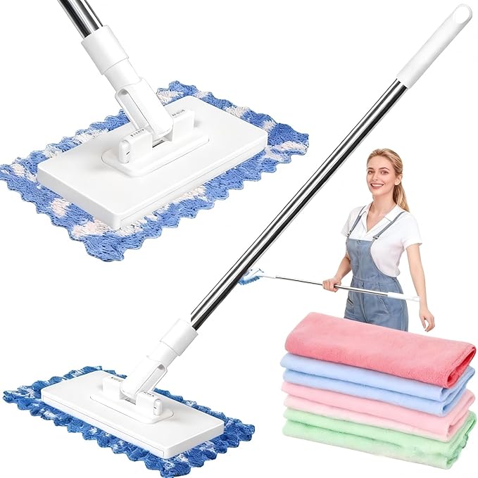 2026 New Lazy Mop Clip-on Reusable Mini Mop Comes with 4 Reusable Cloths Automatic Cloth Change  Suitable for Wet and Dry Use Zero-Touch Cloth Operation Suitable for Floors and Walls