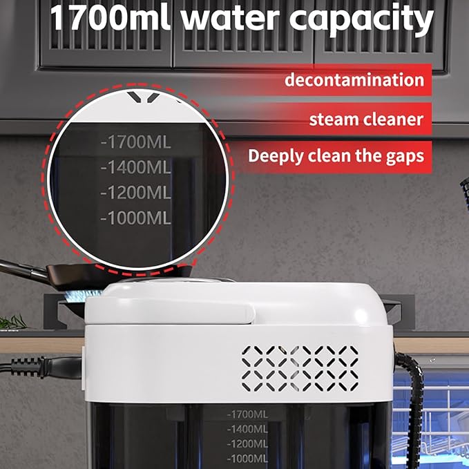 Pressurized Steam Cleaning Machine Handheld Steam Cleaning Machine with 1700ml Water Tank &amp LCD display 6 Gear Adjustment Suitable for Kitchen Bathroom Floor Tile Gap Cleaning