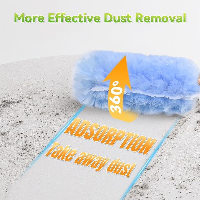 50 Pack 360° Dusters Refills Compatible with Swiffer Duster Handles Models Heavy Duty Double Sided Duster Refills with 1 Pack Extendable Longe Handle &amp 1 Short Handle