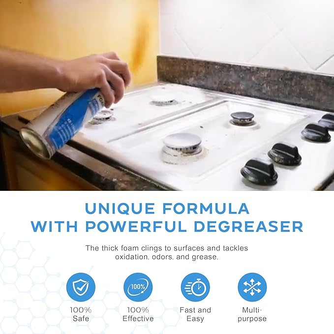 KINZUA ENVIRONMENTAL Foaminator Concession &amp Food Equipment Cleaner Heavy Duty Popcorn Machine Cleaner Super Cleaning Foam Solution for Grill Stove and Oven Cleaner &amp Degreaser 18 oz Pac