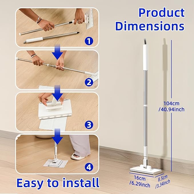 Snap Grip Mini Mop Zero Touch Mini Mops Retractable Gap Dust Cleaner Flat Mops with Locking Head &amp Sweeping Cloths 39' Long Handle Mopping Sweeper Stick for Multi Cleaning No Wash (2mop+8cloth