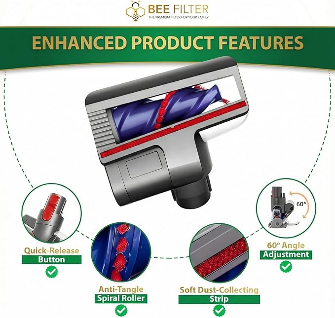 Dyson Mini Motorized Brush Head - Pet Hair Removal Vacuum Attachment for Dyson V7 V8 V10 V11 V15 Vacuum Cleaners Mini Hair Screw Tool for Carpeted Stairs Couch Cushions Upholstery &amp Car Carpet
