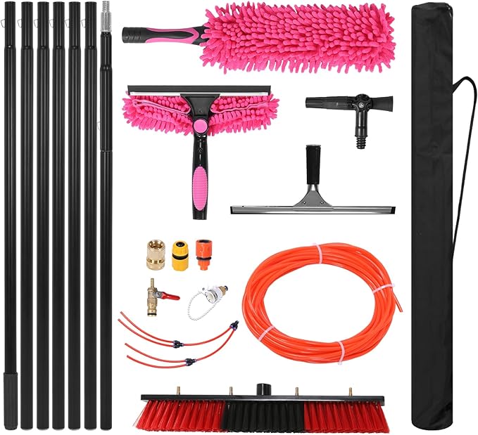 Water Fed Pole Brush Kit with Lightweight Pole Extendable Solar Panel Washing Tool with 180° Rotating Brushhead for Roof Window