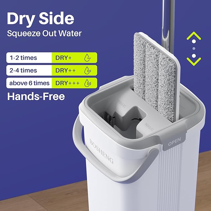 Mop and Bucket Set Flat Mops for Floor Cleaning Wall Mop with 60 Extensible Handle Hardwood Floor Mop with 4 Microfiber Pads