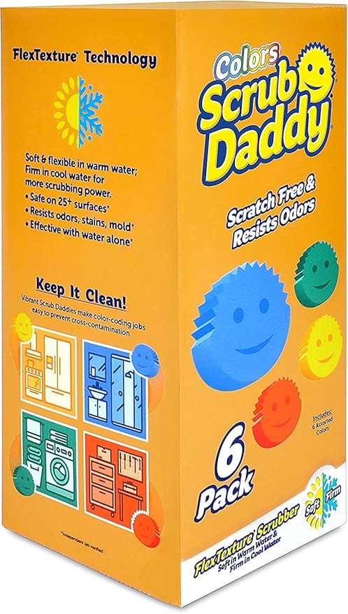 Scrub Daddy Sponge Set - Colors - Scratch-Free Scrubbers for Dishes and Home Odor Resistant Soft in Warm Water Firm in Cold Deep Cleaning Dishwasher Safe Multi-use Functional (6 Count)