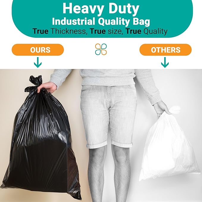 PlasticMill Heavy Duty Trash Bags - Black Garbage Bags - Plastic Trash Bags - Tall Trash Bags Trash Can Liners - 40-45 Gallon Large Kitchen Trash Bags 1.5 Mil 38x46 (100-Count)