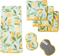 Kitchen Bundle in Lemon Yellow Super Absorbent Reusable Towel Counter Cleaners and Washable Sponges Made from Recycled Materials Eco Friendly 6 Piece Cleaning Set