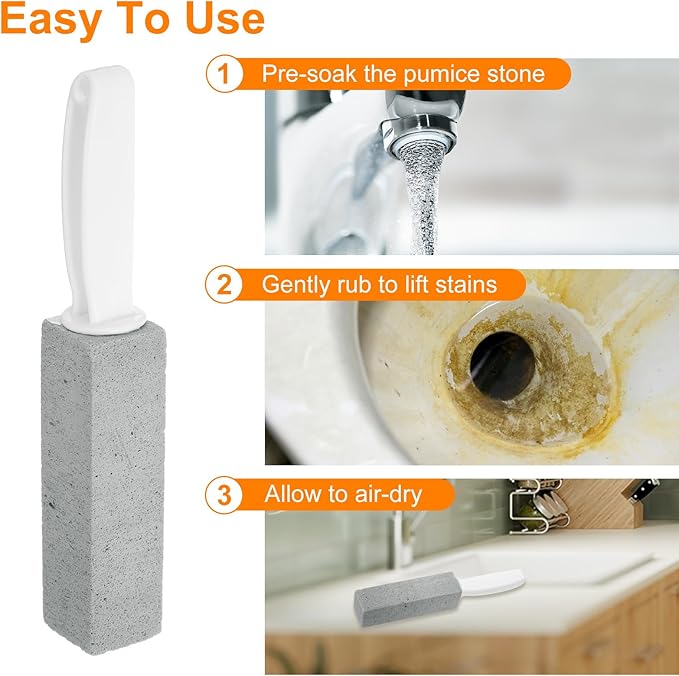 HARFINGTON 6pcs Pumice Stone Toilet Bowl Cleaner with Handle for Hard Water Marks Cleaning on Toilets Grills Tiles Grout Sinks Bathtubs Pools WhiteGray