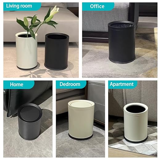 2.3 Gallon/9L White Round Trash Can with Swing Lid Metal Garbage CanModernElegant Waste Basketfor Bathroom BedroomLiving RoomOfficeRVHome(9L-White)