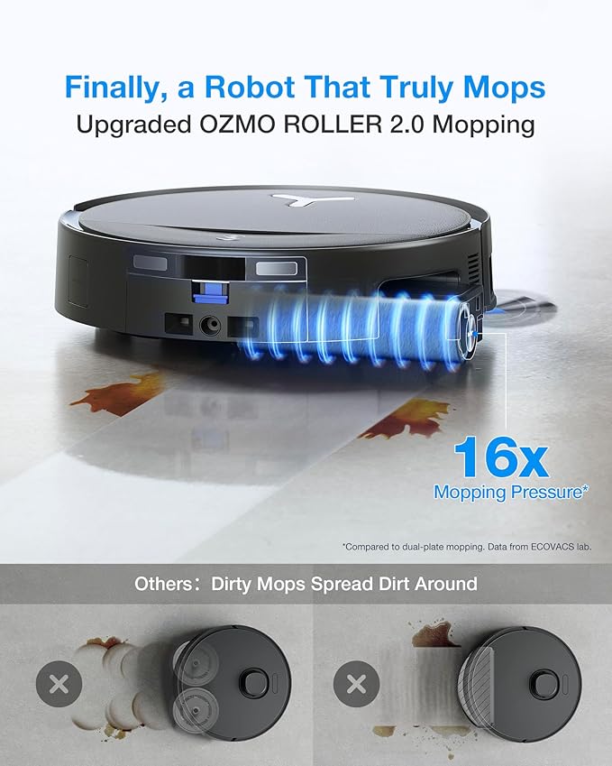 ECOVACS DEEBOT T80S Omni Robot Vacuum and Mop 24800Pa Suction Instant Self-Cleaning OZMO Roller Mop Auto-Lift Mop for Carpet &amp Spill Protection AI Navigation ZeroTangle 3.0 for Pets Family