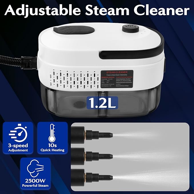 Hand Held Cleaning Steamer - Portable Handheld Steam Cleaner Machine for House Home Car Auto Automotive 3-Level Adjustable 2500W 1.2L Large Capacity High Temperature Steamer