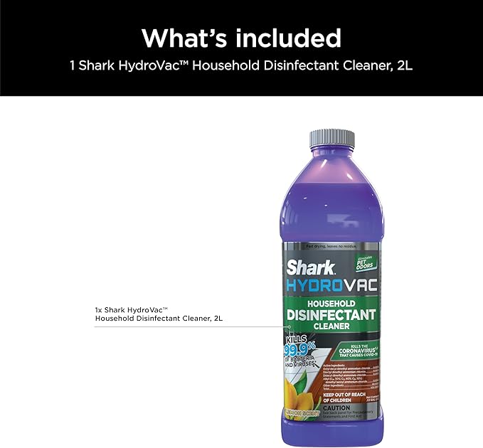 Shark HydroVac Household Disinfectant Cleaner Kills 99.9% of Bacteria &amp Viruses Compatible with Shark HydroVac 3-in-1 Multi-Surface Cleaners on Hardfloor Stone Laminate &amp Tile Purple WDC