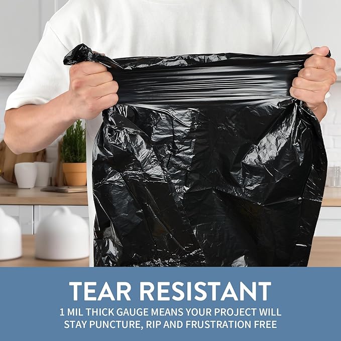 15-18 Gallon Black Trash Bags with Drawstring (102 Count) Fit 16 17 Gal High Density Large Garbage Bags Strong Plastic Trash Can Liners for Kitchen Lawn Commercial