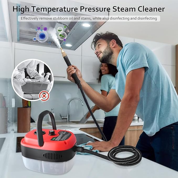 McbeAn Steam Cleaners 2500W Handheld Steam Cleaner with 3 Brush Heads 6-Level Adjustment 3BAR Steam for Home Use Grout Tile Car Detailing Kitchen Bathroom