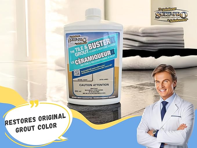 Tile and Grout Buster Cleaner 850 ml (28 oz) – Heavy-Duty Tile &amp Grout Stain Remover for Bathroom Kitchen Shower &amp Floors – For Ceramic Porcelain Stone &amp More – Made in Canada