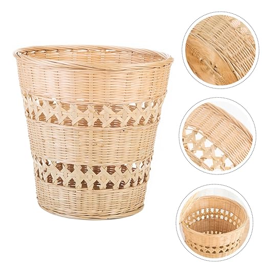 Alipis Retro Woven Wastebasket Home Rubbish Can Stylish Sundries Storage Basket for Bathroom Office Decor