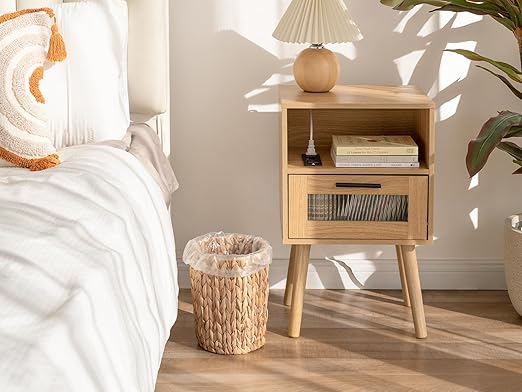 StorageWorks Wicker Waste Basket Small Trash Can for Bathroom Water Hyacinth Trash Basket for Office Wicker Garbage Can for Bedroom Round 1 Pack
