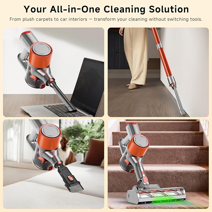 Stick Cordless Vacuum Cleaner - Lightweight Handheld Vacuum with Self Standing Removable Battery with 45min Running Time Anti-tangle Wireless Vacuum for Home Pet Hair/Hardwood Floor/Carpet OB