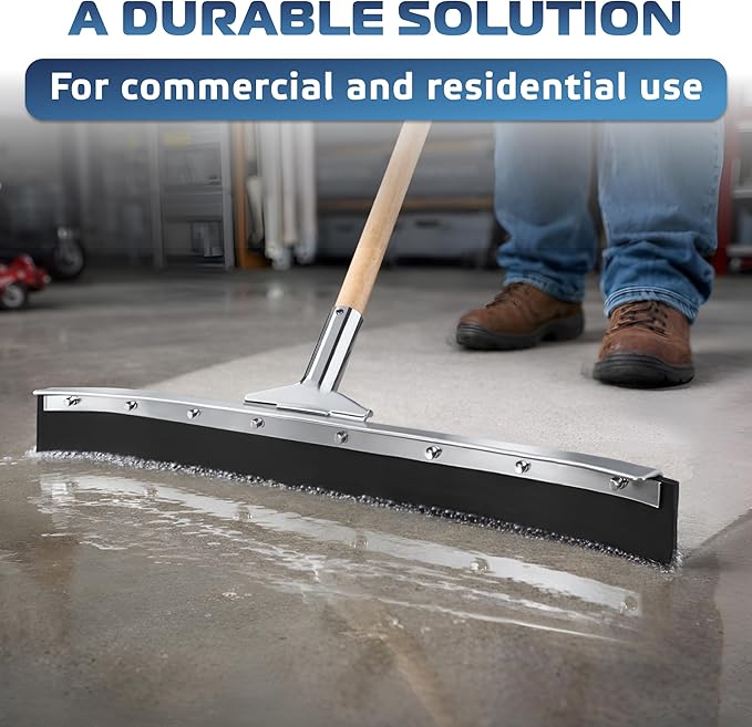DSV Standard Curved Floor Squeegee 24’’ Rubber Blade Garage Squeegee Taper Pole Connection - Handle Sold Separately for Tiles Concrete and Asphalt