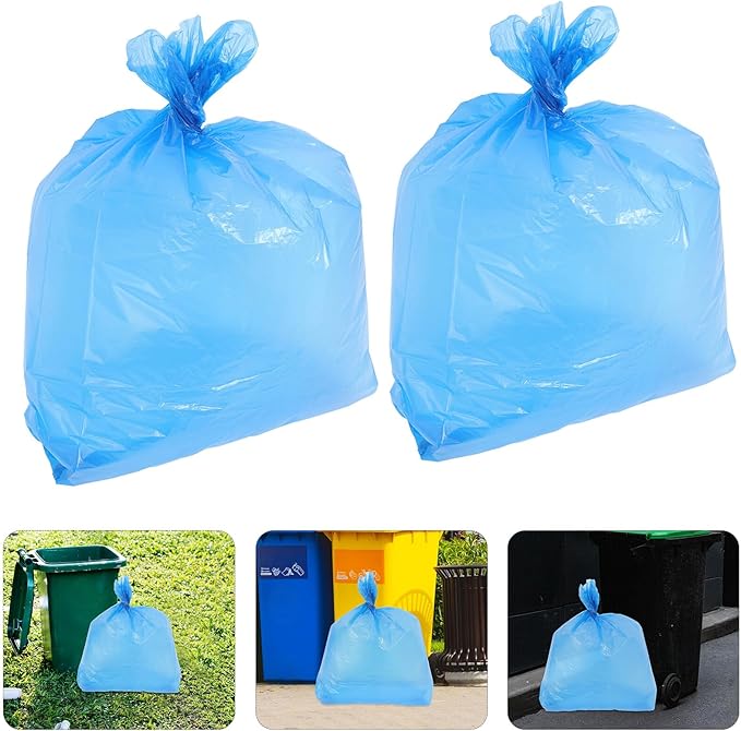 VILLCASE 50pcs Heavy-duty Tear-resistant Large Trash Bags 80x100cm Blue Flat-top Garbage Bags for Kitchen Bathroom Commercial Use