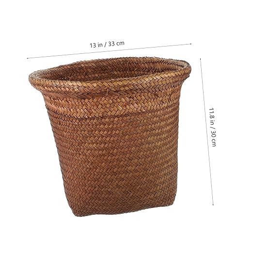 VALICLUD 1Pc Straw Woven Wastebasket Rustic Trash Can for Paper Rubbish Decorative Storage Bin for Bathroom Bedroom Office Hand Woven Design
