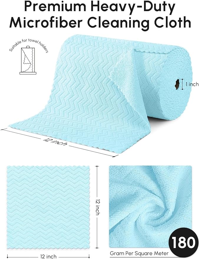 Microfiber Cleaning Cloths Roll 75 Pack Tear Away Microfiber Towels Roll 12 x 12 Lint Free Rags Reusable Cleaning Cloths Washable Scratch FreeUltra Absorbent Dish Rags(Blue Ripple)