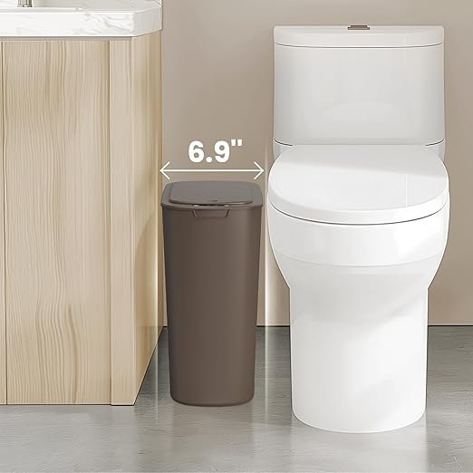 Cesun Bathroom Trash Can with Lid 5 Gallon Motion Sensor Trash Can Small Automatic Garbage Can Touchless Smart Plastic Slim Wastebasket for Bedroom Office rv Living Room Brown