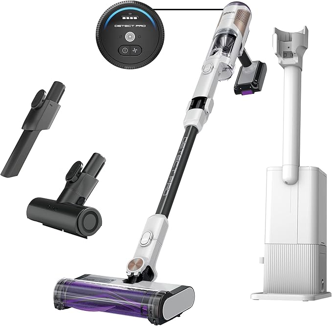 Shark IW3615 Detect Pro Cordless Stick Vacuum with HEPA Auto-Empty System Flexible Wand Portable Handheld Attachment Ideal for Household Pet Hair 60 Minute Runtime White/Beats Brass (Renewed)