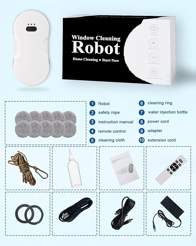 Window Cleaning Robot Automatic Window Cleaner Robot with Dual Spray Edge Detection Intelligent Path Planning 3000pa Strong Suction Anti-Drop Protection for Glass