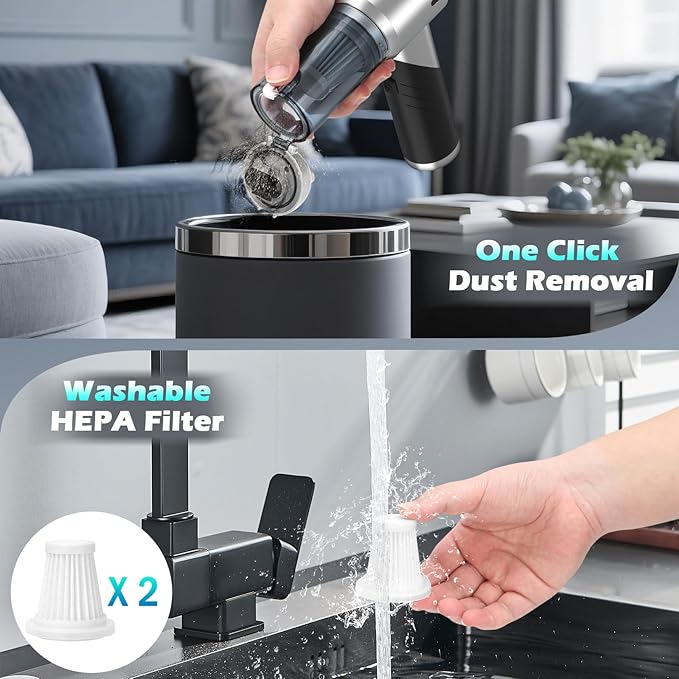 Car Vacuum Portable Cordless Foldable Mini Vacuum 17000PA Strong Suction 40mins Runtime 4-in-1 Air Duster &amp Air Blower Handheld Vacuum with One-Click Dust Removal for Car HomeOffice Pet