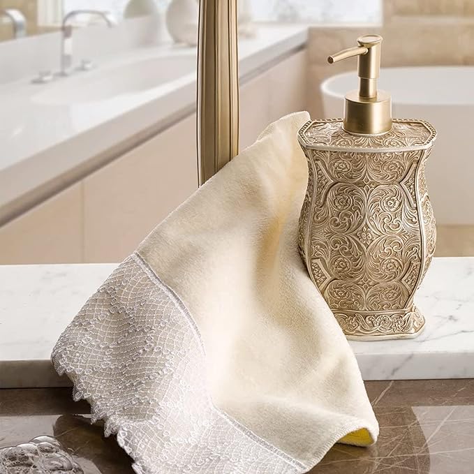Creative Scents Victoria Beige Bathroom Accessories Set - Decorative Bathroom Accessory Set - 4 Piece Bathroom Set Features: Soap Dispenser Toothbrush Holder Tumbler and Soap Dish