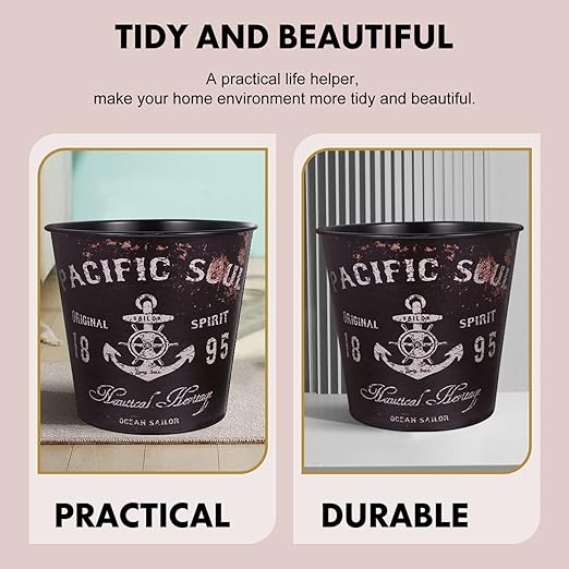 Alipis Home Trash Bin Large Capacity Iron Waste Basket Decorative Waste Paper Bucket for Living Room