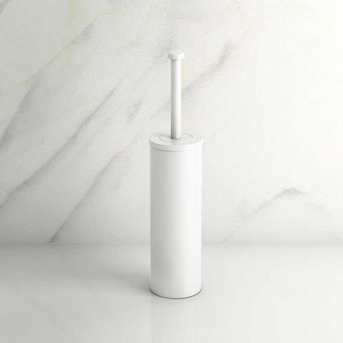 Gatco 1481W Latitude II Toilet Brush Holder Freestanding Bathroom Toilet Brush Set Matte White