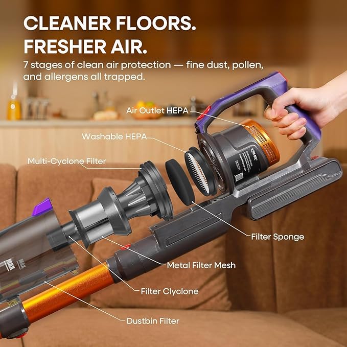 KIPMAX Cordless Vacuum Cleaner 50KPa 550W Stick Vacuum for Home 70Mins Anti-Tangled Vacuum Cleaner for Pet Hair/Carpet/Floor Self-Standing Vacuum with Rechargeable Battery LED Display&ampAromathe