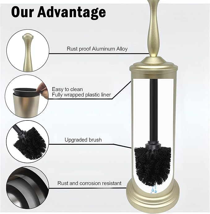 Satin Matte Soft Gold Toilet Bowl Brush with Holder Durable Bathroom Cleaning Tool Modern Design for Easy Toilet Maintenance Bathroom Cleaner Brush for Efficient Cleaning and Hygiene
