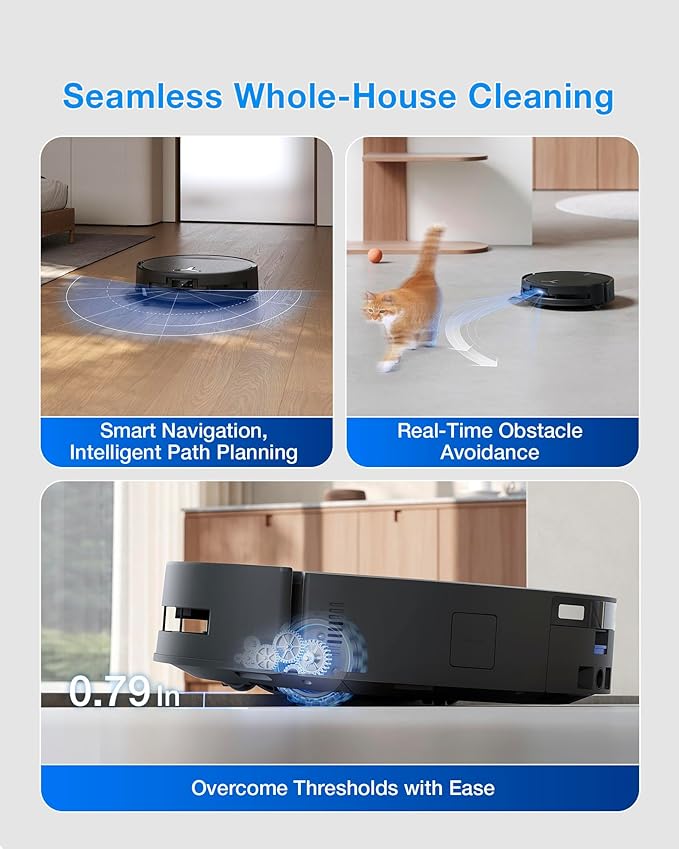 ECOVACS DEEBOT T80S Omni Robot Vacuum and Mop 24800Pa Suction Instant Self-Cleaning OZMO Roller Mop Auto-Lift Mop for Carpet &amp Spill Protection AI Navigation ZeroTangle 3.0 for Pets Family
