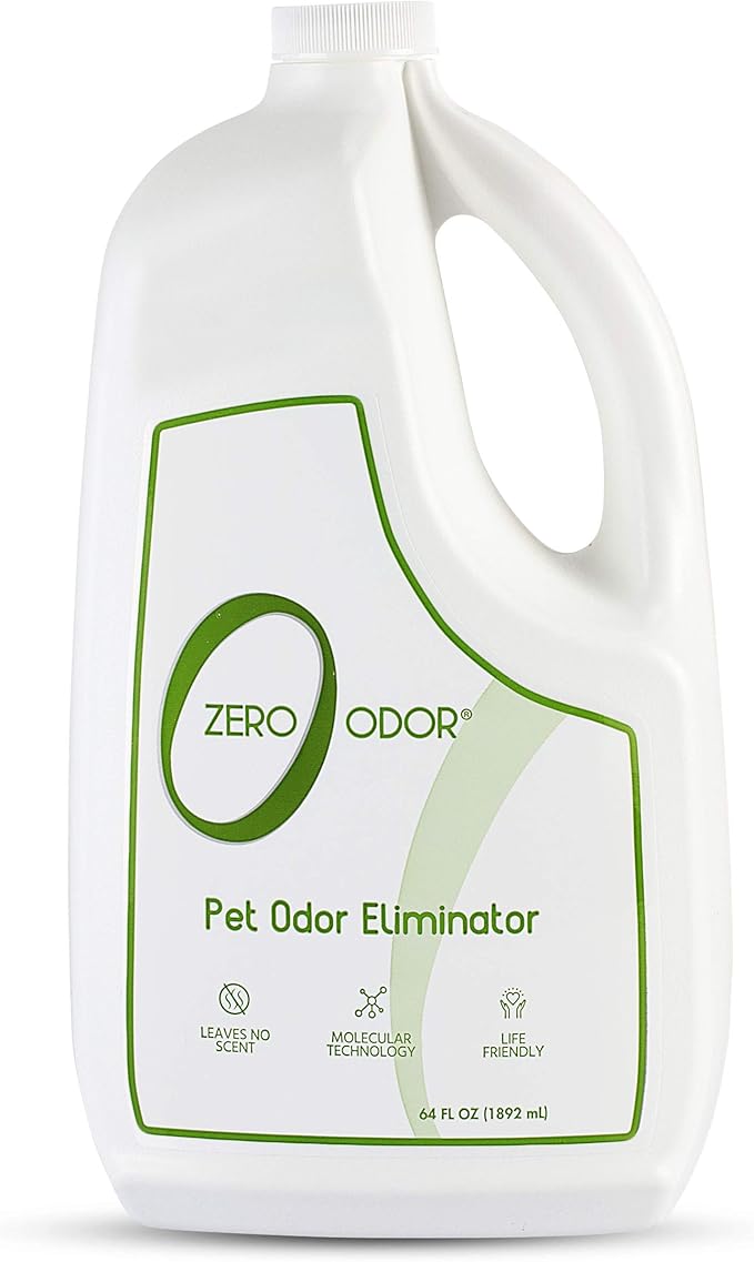 Zero Odor - Pet Odor Eliminator for strong odor Eliminate Air &amp Surface Odors – Patented Molecular Technology Best For Carpet Furniture Beds Smell Great Again 64oz Refill