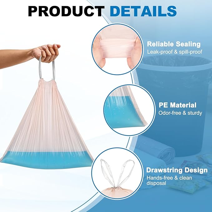 uxcell 160 Count Trash Bags with Drawstring 5.2 Gallon Garbage Bags Unscented Bathroom Trash Can Bin Liners Tear-Free Design for Home Office Kitchen Living Room Bedroom Car Pink
