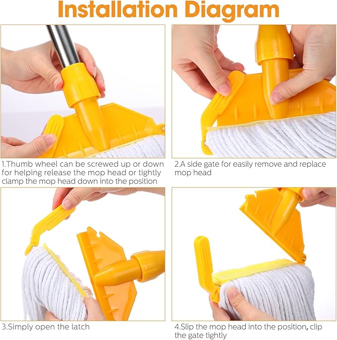 6 Pack Heavy Loop End Cotton String Mop Head Heavy Duty Mop Head Commercial Refills Mop Head Replacement for Home Industrial Commercial Floor Cleaning(White Yellow)