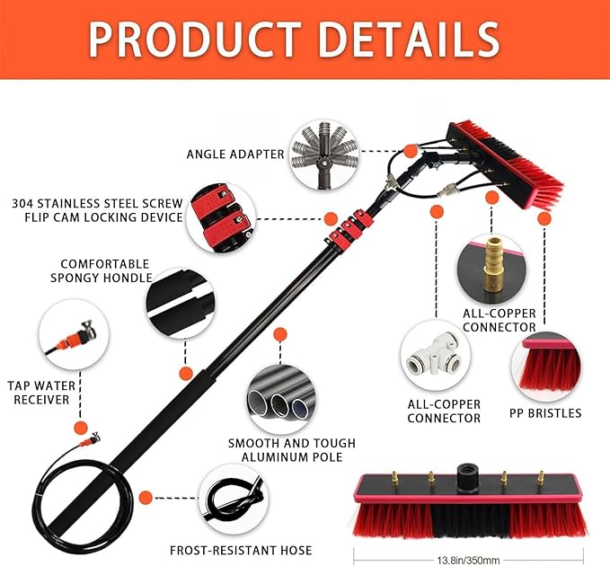 Solar photovoltaic Panel Cleaning Water Spray Brush Professional high-Altitude Window Glass Cleaning Tool 3.6-12m Cleaning Set Equipment Extension Rod18FT/5.4M
