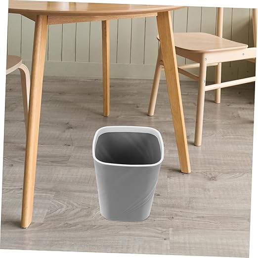 Large Capacity Plastic Trash Can with Press Ring for Bathroom Bedroom Kitchen Office Space-Saving Grey Wastebasket for Home and Commercial Use