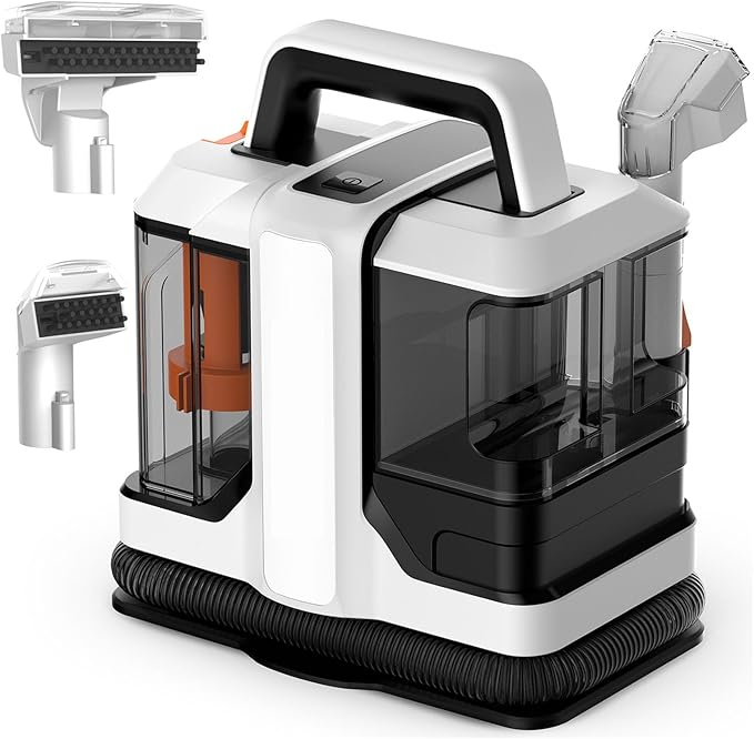 Portable Carpet and Upholstery Cleaner Lightweight Handheld Spot Cleaner with Dual Removable Tanks and 2 Cleaning Heads Ideal for Carpets Rugs Stairs and Cars