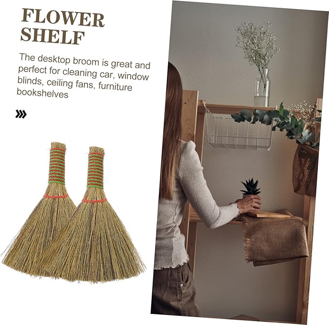 minkissy 8pcs Ergonomic Handle Straw Broom Small Brush Straw Bristle Broom Home Use